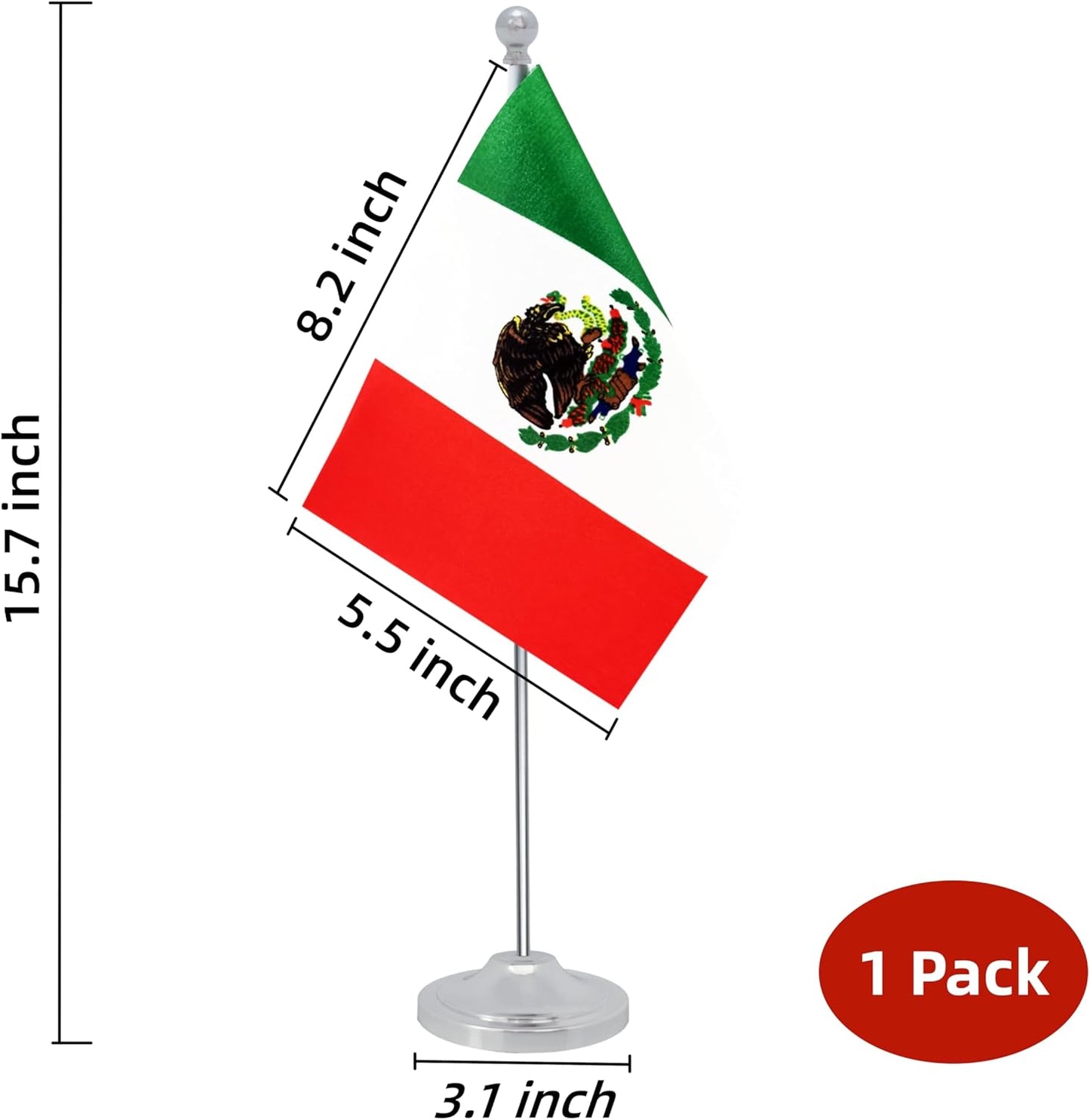 Mexico Desk Flag, Mexican Table Office Flag with Metal Pole and Stand Base, International Country Flags, Festival Event Celebration, Classroom Meeting Desktop Decor (Mexico)