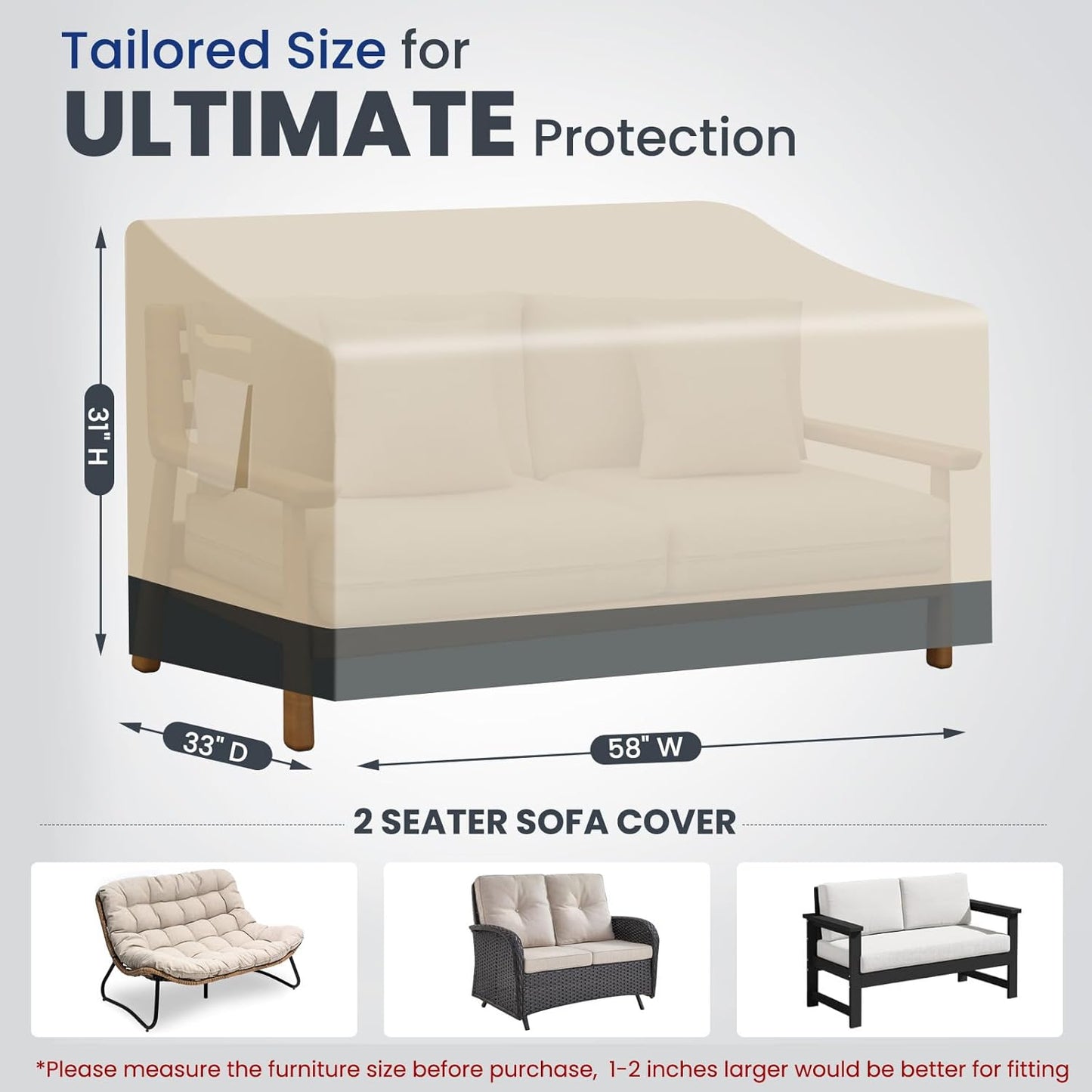 Extra Heavy Duty 2 Seater Outdoor Sofa Cover Waterproof - Patio Furniture Loveseat Covers with Air Vent, Outdoor Couch Bench Cover, 58" W x 33" D x 31"H