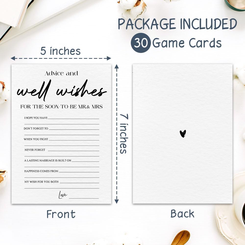 30 Minimalism Game Cards - Advice & Well Wishes - Bridal Shower, Engagement, Mr & Mrs, Newlyweds, Wedding Games, Party Activities & Supplies - B 03 White