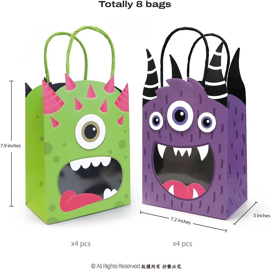 Cheerland Monster Party Favor Gift Bags Halloween Goodie Bag Monster Birthday Party Decorations Bag Summerween Candy Trick Or Treat Paper Goodie Bags Cartoon Themed Kids Theme Party Supplies 8 Pcs
