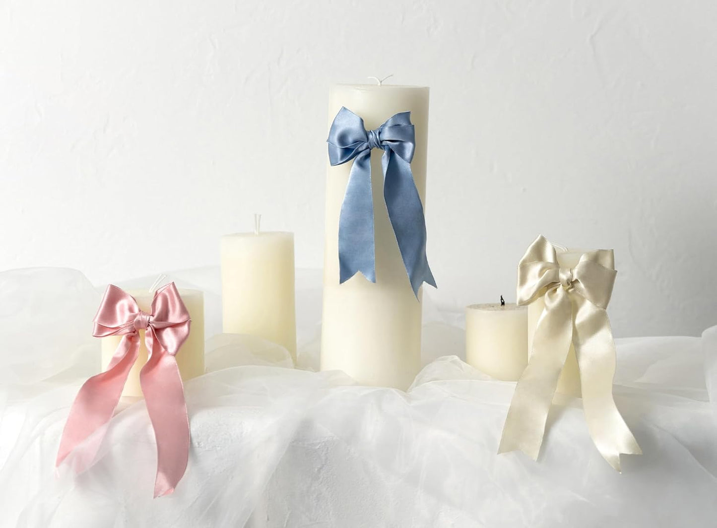 Blue Satin Ribbon Double-Faced Wired Ribbons for Gift Wrapping Flower Bouquet Bows Wedding Invitation Christmas Decor Crafts 1-1/2 Inch 10 Yards