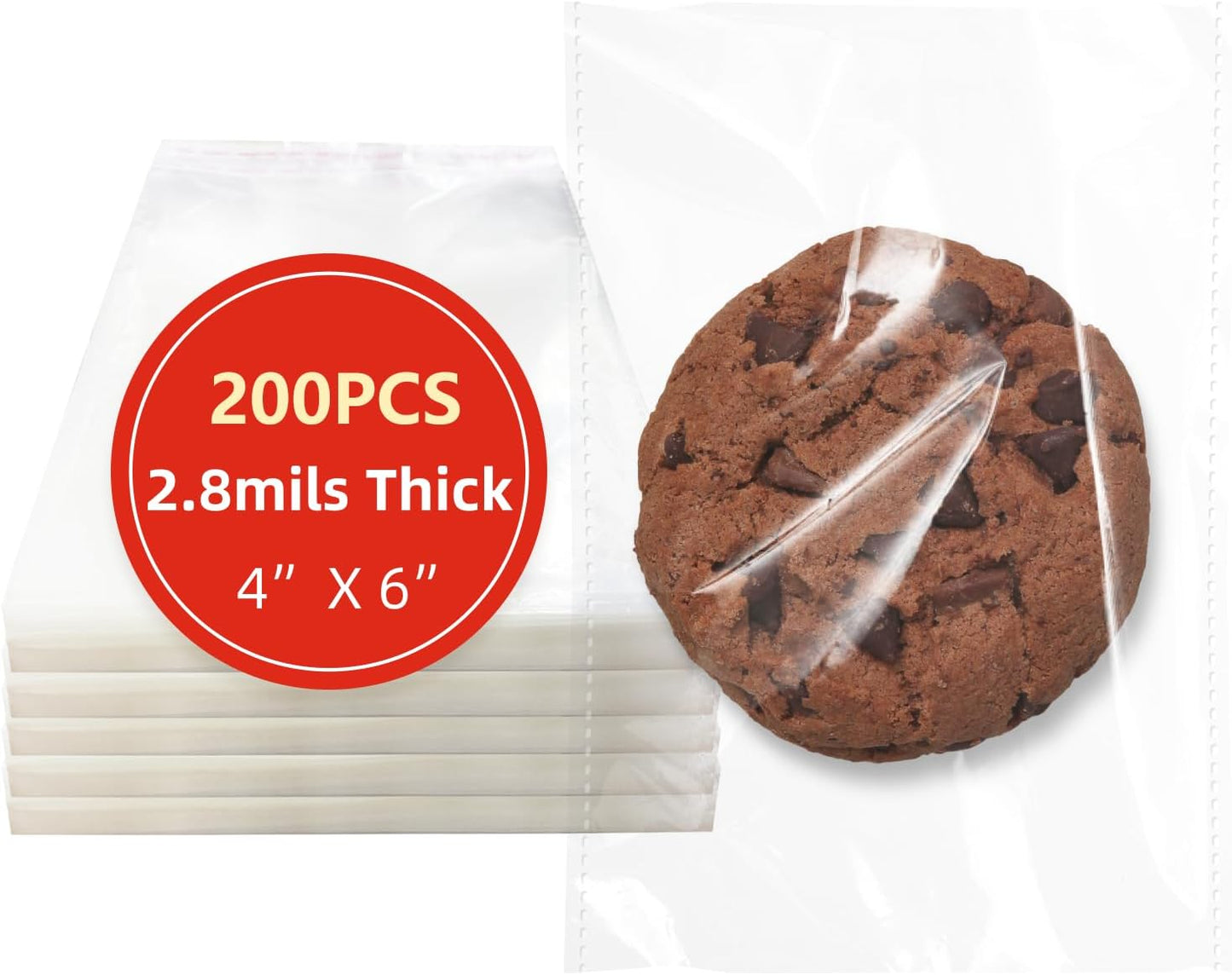 4x6 Inches 200 Pcs Clear Self Sealing Cellophane Bags Cookie Bags Resealable Cellophane Bag for Packaging Cookies,Gifts,Favors, Products,Candy for Packaging 200Pieces 4"x6"