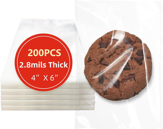 4x6 Inches 200 Pcs Clear Self Sealing Cellophane Bags Cookie Bags Resealable Cellophane Bag for Packaging Cookies,Gifts,Favors, Products,Candy for Packaging 200Pieces 4"x6"