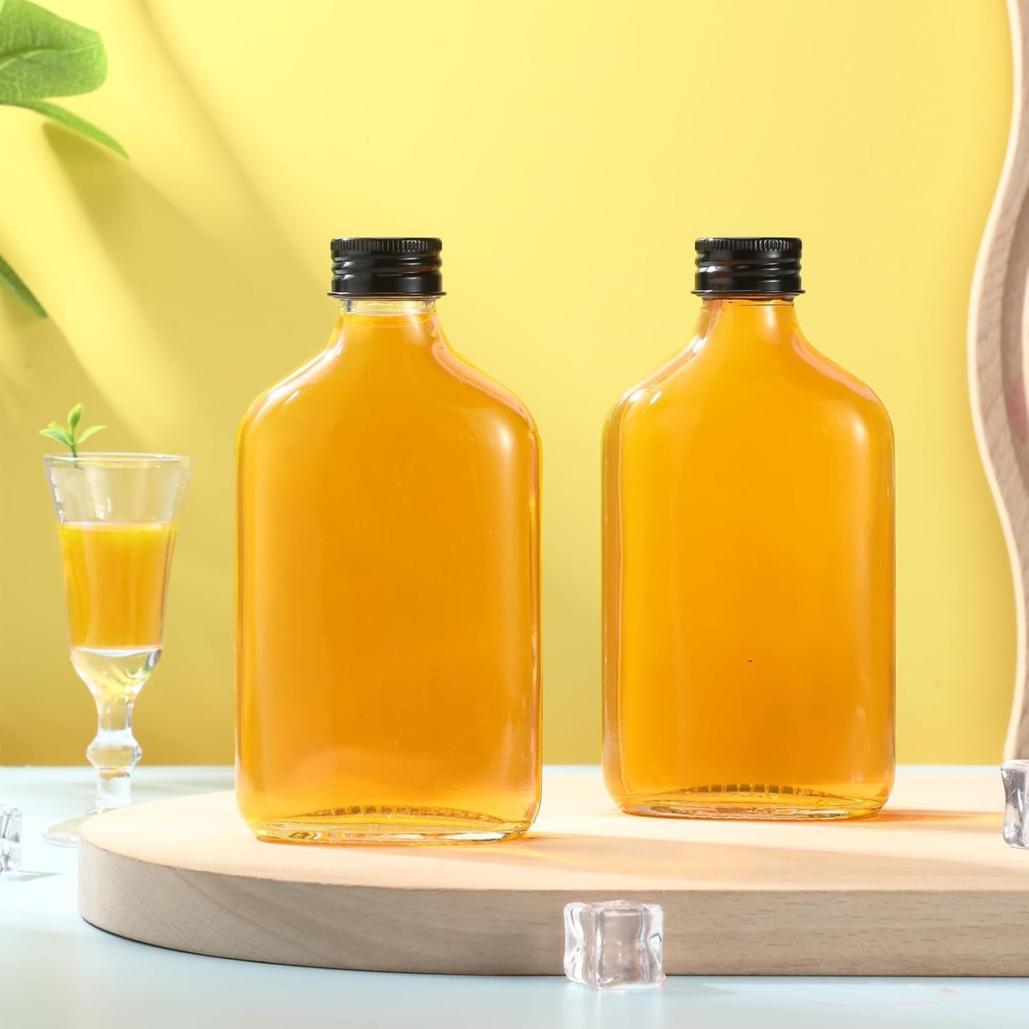 Gejoy 24 Pcs Mini Liquor Bottles Reusable Glass Flask Bottles with Black Caps Clear Empty Alcohol Shot Jars Small Champagne Jars with 4 Funnels for Wine Weddings Party Favors Christmas(6.8 oz)