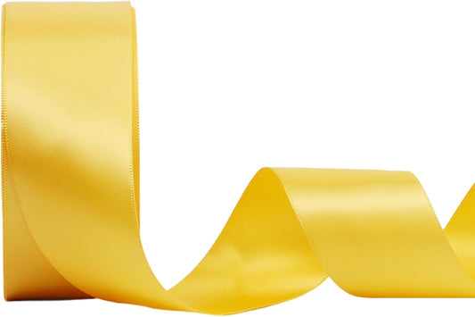 LaRibbons 1 1/2 Inch 25 Yard Double Faced Satin Ribbon,Yellow Gold Satin Craft Fabric Ribbon for Gift Wrapping Floral Bouquets Wedding Party Decoration