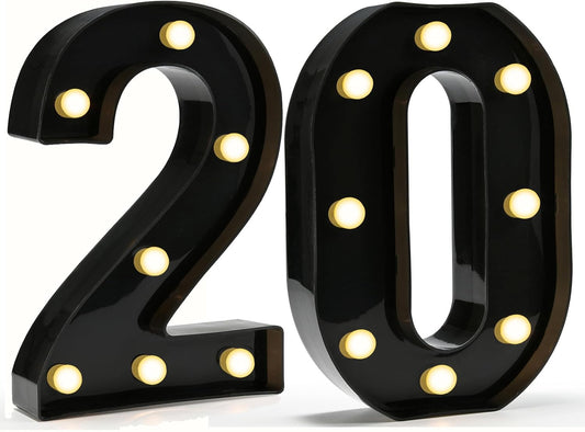 Pooqla Light Up Numbers, Decorative Marquee Number Light Sign for 20th Birthday Party Decor, LED Battery Powered Lighted Sign for Party, Lighted Number 20 for Wall Home Anniversary Decoration