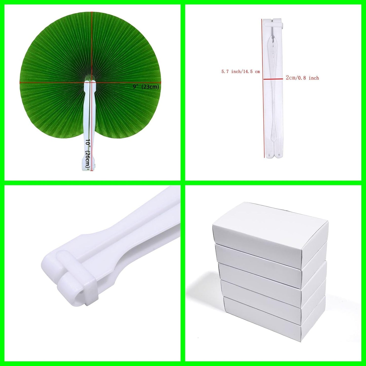 12 Packs Decorative Paper Folding Hand Fans Handheld,Grass Green Round Foldable Wedding Fans Chinese and Japanese Fans Bulk for Bridal Guest Church Party Favors Dancing Birthday DIY