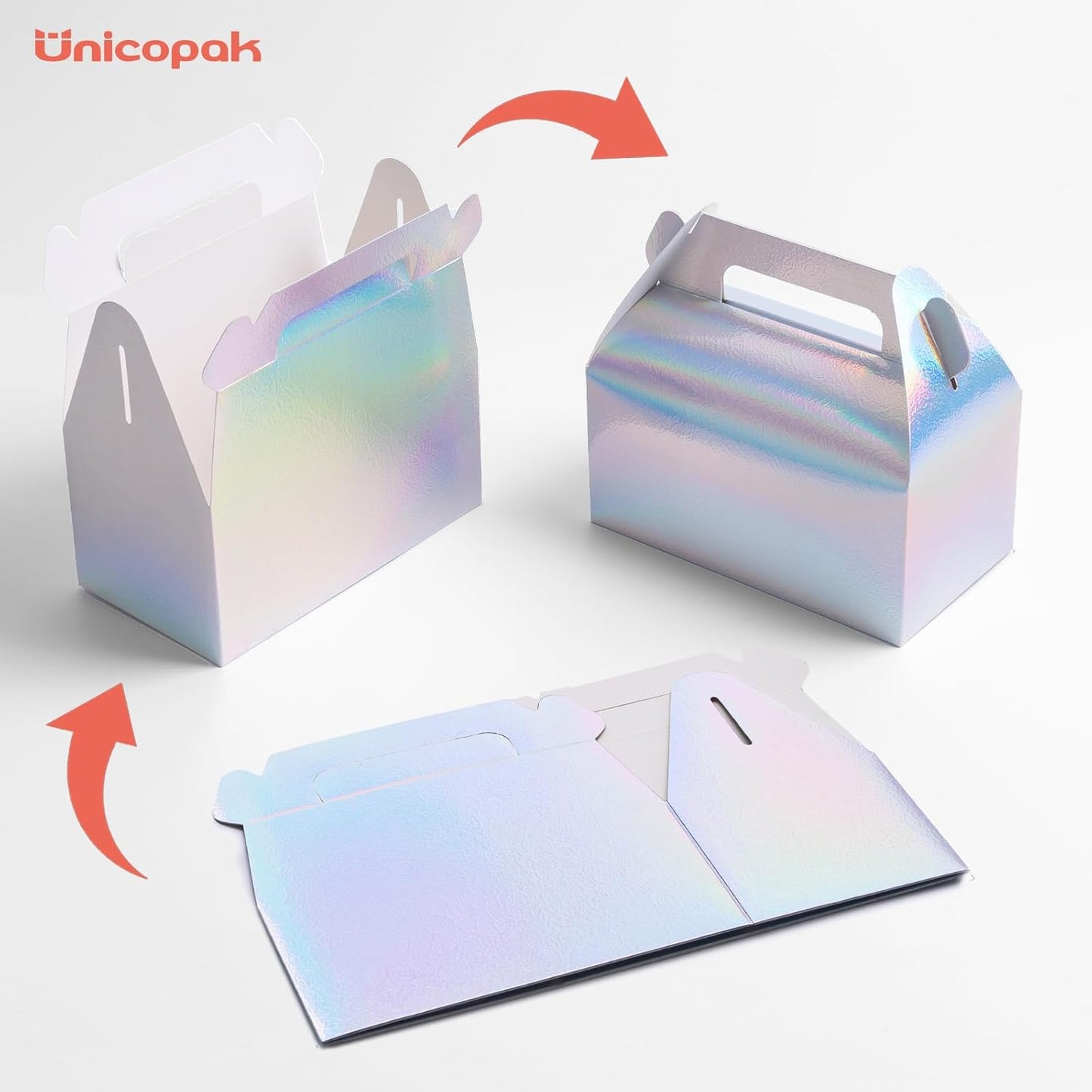 UnicoPak 30 Pcs Iridescent Gable Treat Boxes Party Favor Boxes Goodie Gift Boxes for Snacks Cookie Candy Toys Birthday Party Wedding Shower Holidays 6.5x3.5x4 Inches