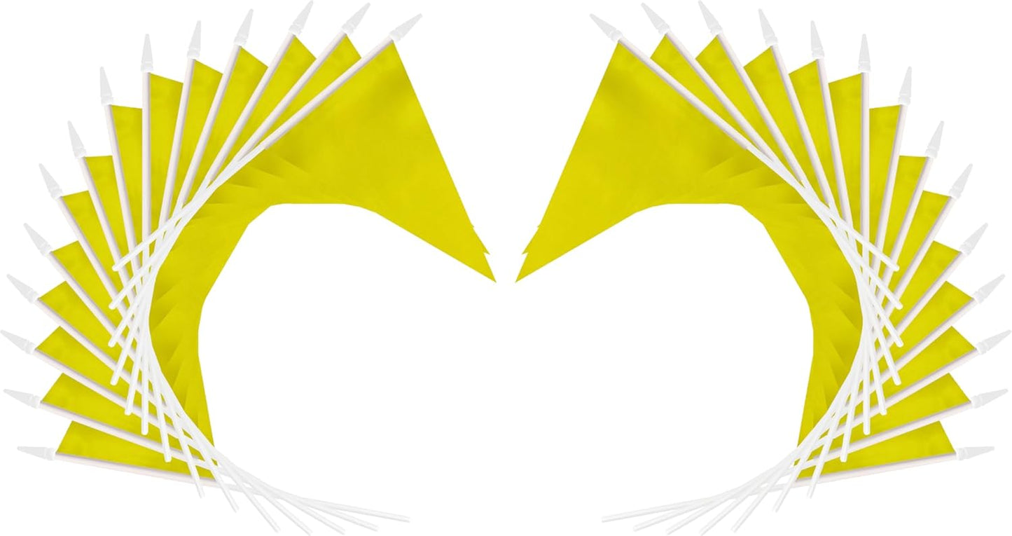 12 Pack Yellow Pennant Flags Small Mini Hand Held Solid Color Pennant On Sticks Flags with 12.6"Solid Pole & Spear Top,Party Events Celebration,School,Grand Opening,Kids Birthday,Sports Clubs,Flower Pot