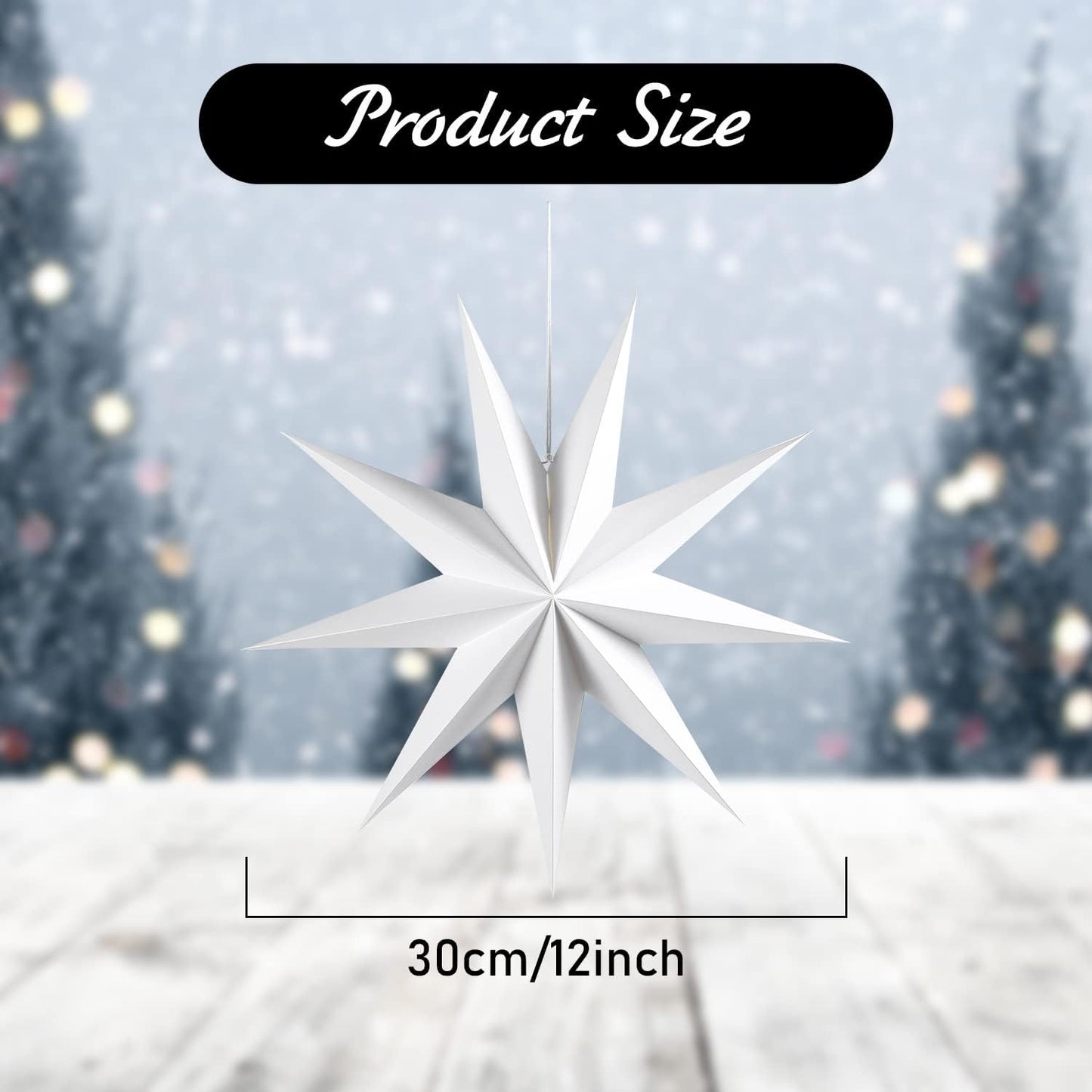 Easy Joy 3Pcs 9-Pointed Paper Star Lanterns 12 Inch Hanging Lampshade Wedding Birthday Christmas Home Party Decoration