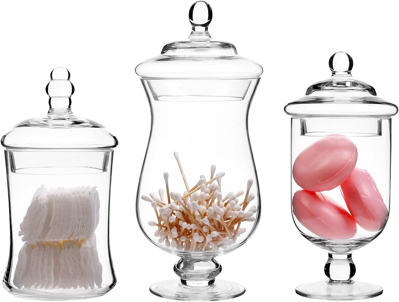 MyGift Clear Glass Apothecary Jars with Lid, Decorative Footed Vase, Candy Buffet Containers, Set of 3