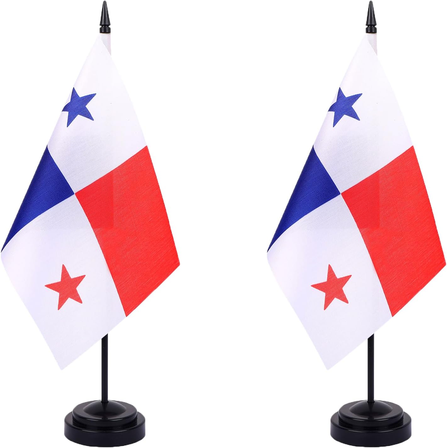 WXTWK 2 Pack Panama Flag Panama Deluxe Desk Flag Set - Mini Small Panamanian Table Office Flags with Black 12" Solid Pole Stand Base Classroom Meeting Desktop Decorations