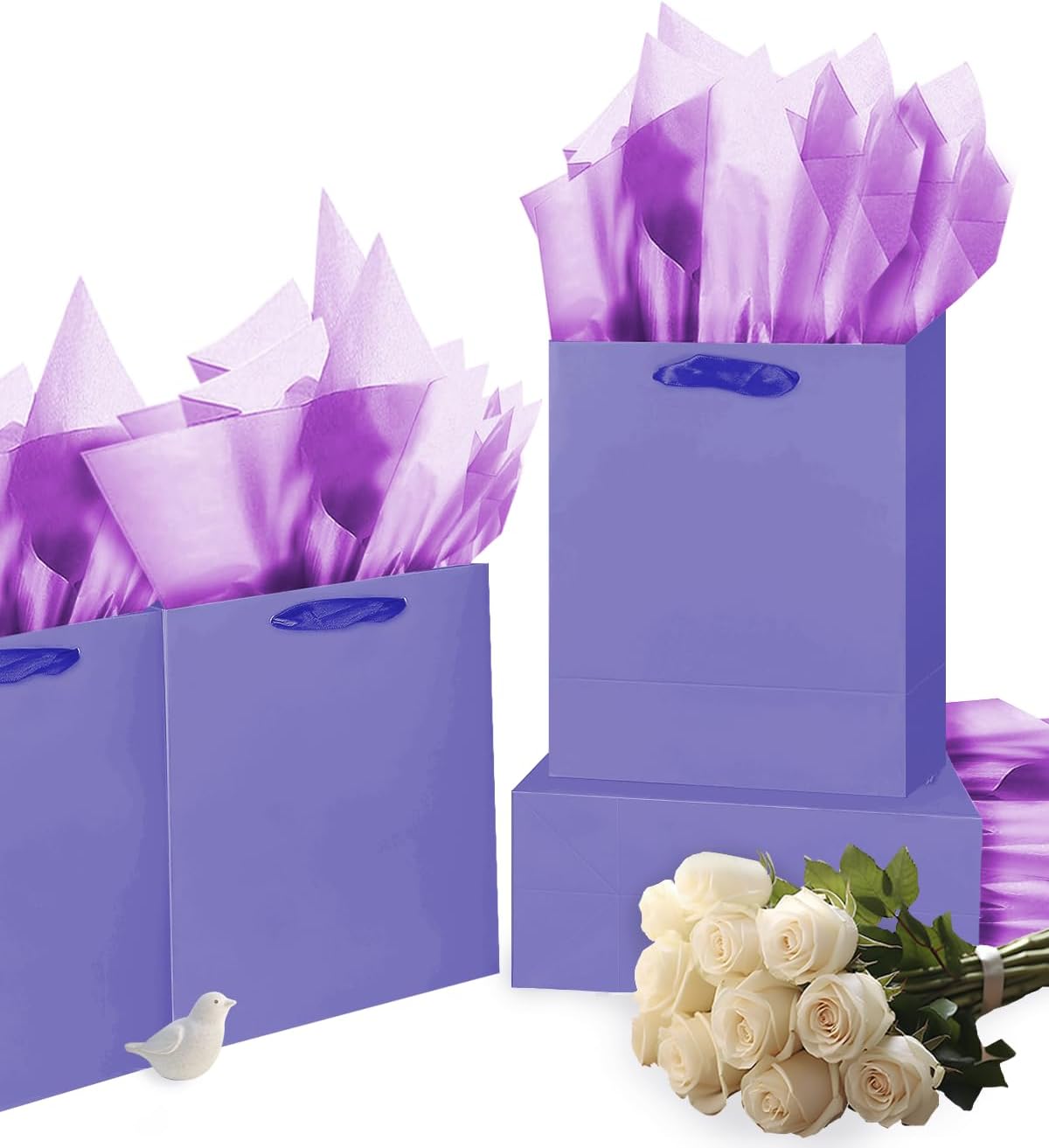 Gcardist Violet Gift Bags with Tissue Paper for Wedding, Birthday, Party Supplies-7.9"x4.3"x9.6" Medium Size Cardboard Gift Bags（5pcs Bags +10pcs Tissue Paper ）