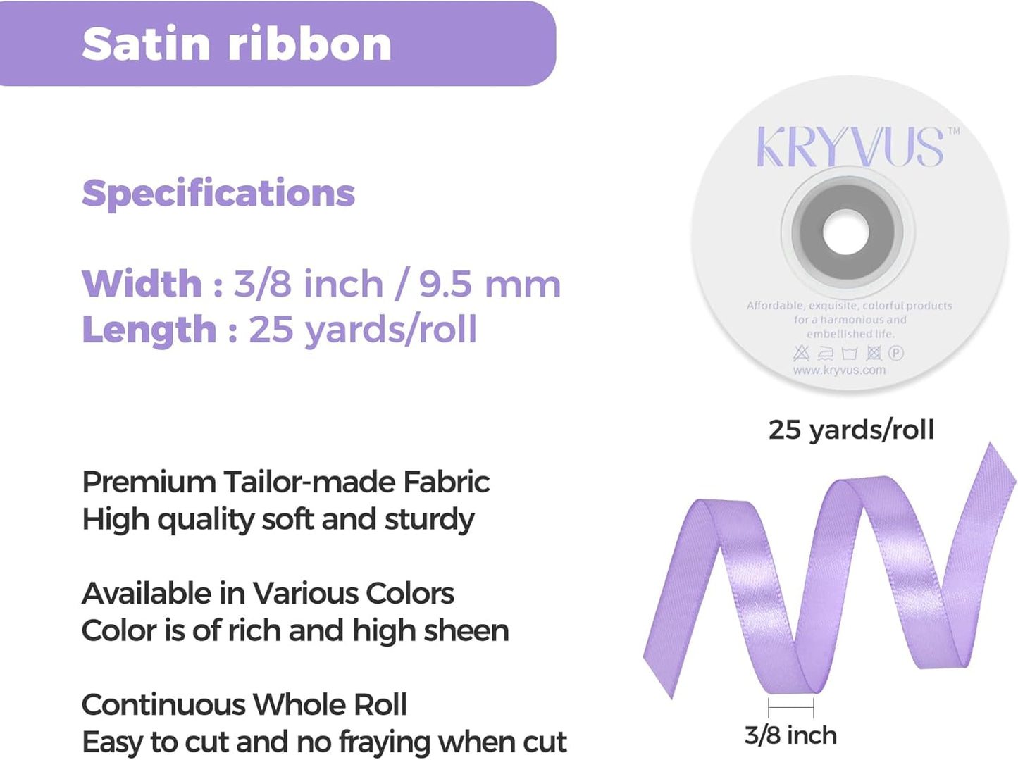 Light Purple Satin Ribbon 3/8 inch X Continuous 25 Yards, Single Face Polyester Ribbon Perfect for Gift Wrapping, Flower Bouquet, Wedding Decor, Crafts, Bow Making, Sewing and More