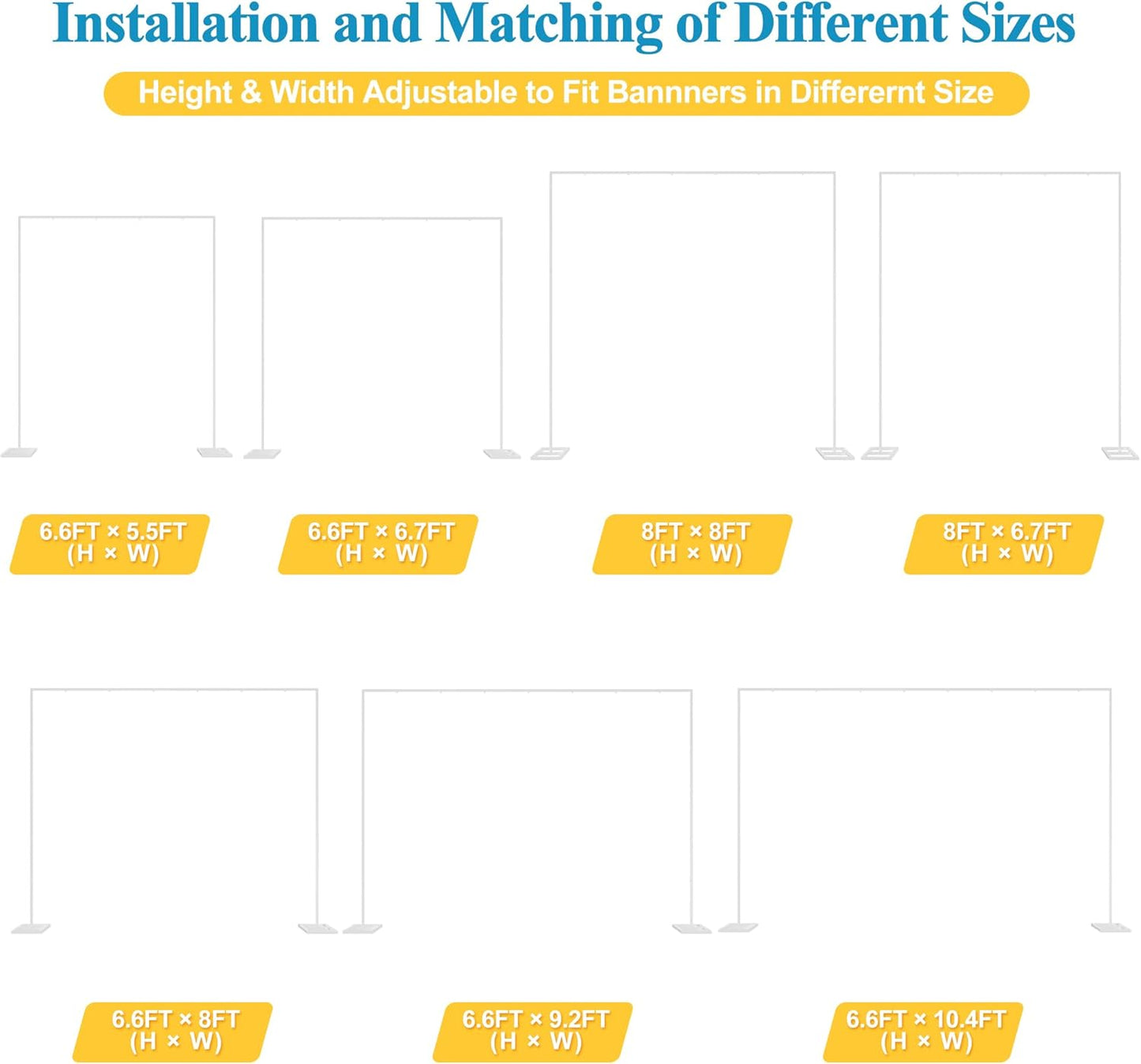 Fomcet 8FT x 8FT Backdrop Stand Heavy Duty with Base, White Portable Adjustable Pipe and Drape Backdrop Stand Kit, Square Metal Arch Party Frame for Wedding Birthday Parties Banquet Decorations