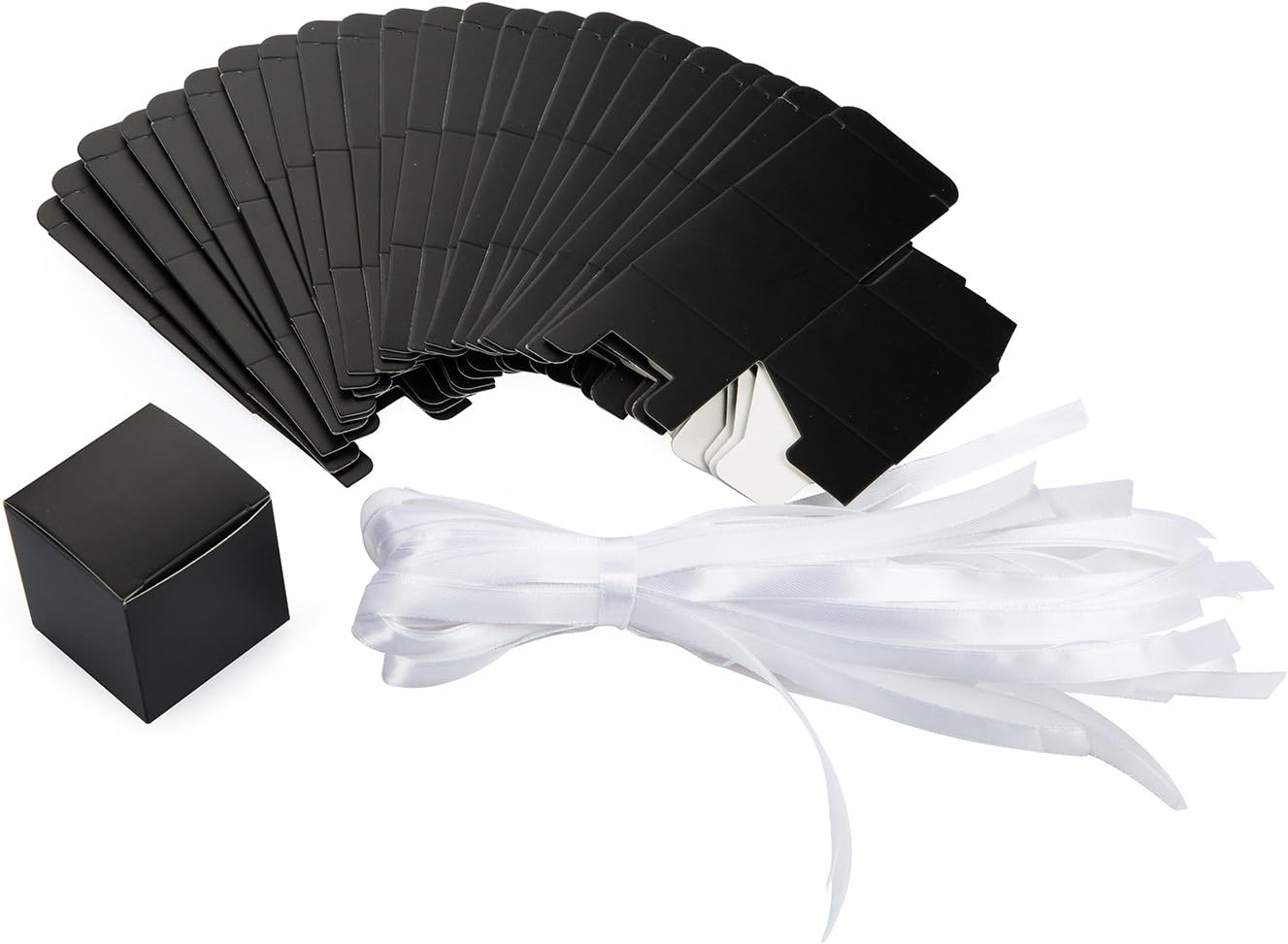 AWELL Black Gift Candy Box Bulk 2x2x2 inches with White Ribbon Party Favor Box,Pack of 50