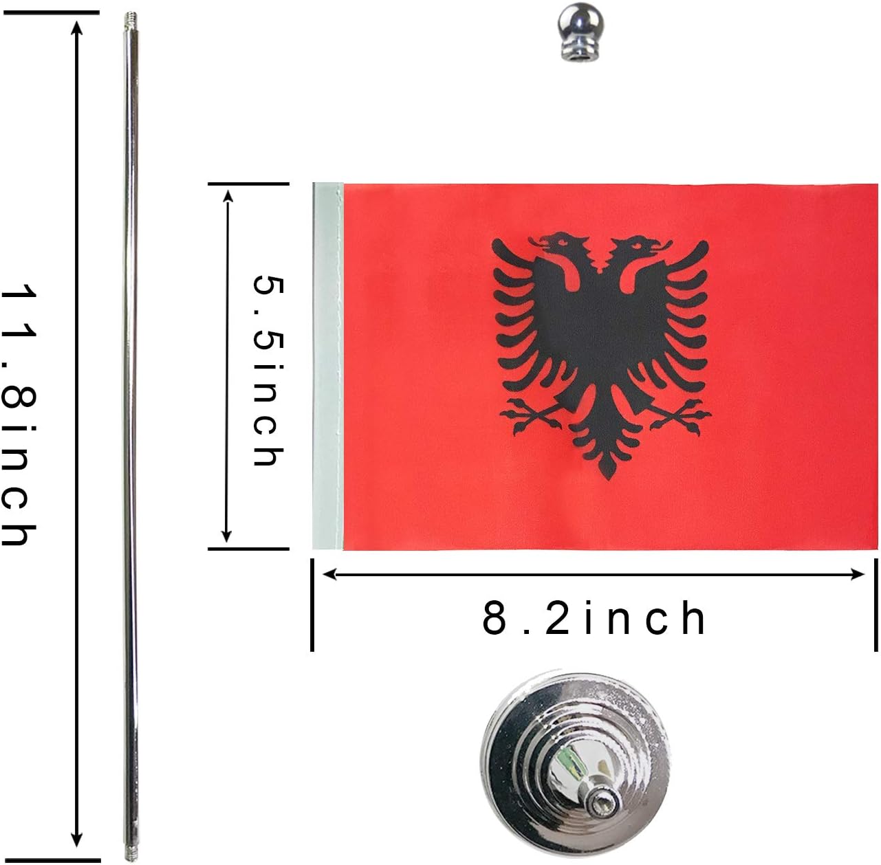 GentleGirl.USA Albania Table Flags Stick Small Mini Albania Flag Office Desk Flag on Stand with Stand Base, International Festival Decoration,Albania Theme Party Decoration,Home Desk Decoration