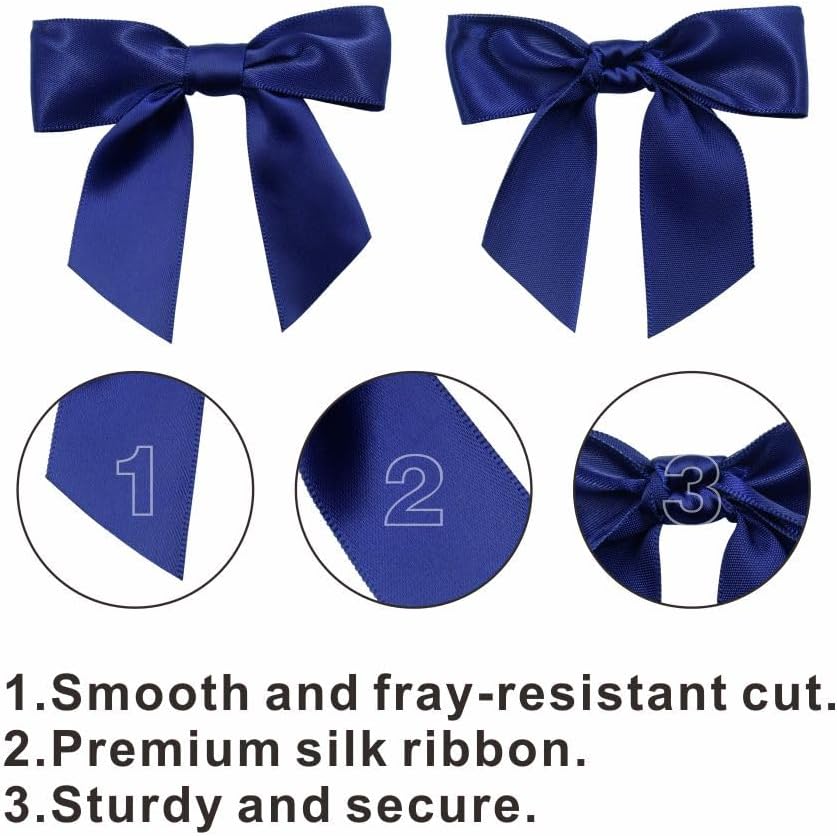 2.5" Hgzgch Dark Blue Satin Ribbon Bow for Gift Wrapping, Premade Bows for Crafts, Cake, Party Favors, Handmade Bows with Double-Sided Tape, Self Adhesive Bows for Presents, Treats, Christmas - 50pcs