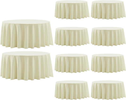 Round Tablecloth 120 Inch Tablecloth 10 Pack Ivory Table Cloths Washable Decorative Polyester TableClothes Cover for Dining Table Banquets Buffet Parties and Wedding