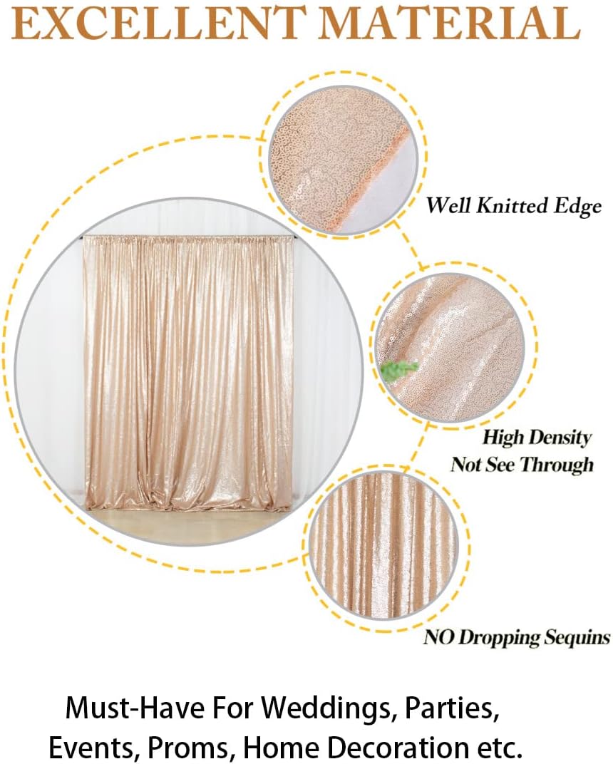 ShiDianYi Sequin Backdrop Curtain 10x10 FT Champagne Sequins Fabric Background for Photography Shimmer Sequined Backdrops for Parties Champagne Blush Curtain for Wedding