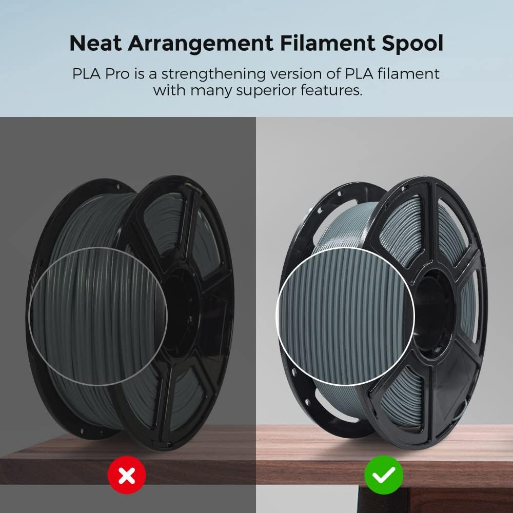 FLASHFORGE 3D Printer Filament, PLA PRO Filament 1.75mm, 1KG Spool (2.2lbs), Dimensional Accuracy +/- 0.02mm for FDM 3D Printers, Better Tenacity & No Knotting (Grey)