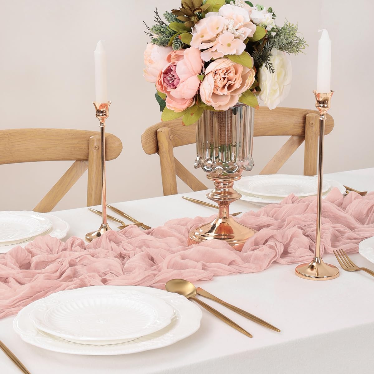 Dusty Pink Table Runner Cheesecloth Table Runner 4 Pack 14FT Farmhouse Table Runners 160 Inches Fall Table Decor Dining Room Centerpiece Wedding Boho Baby Shower Birthday