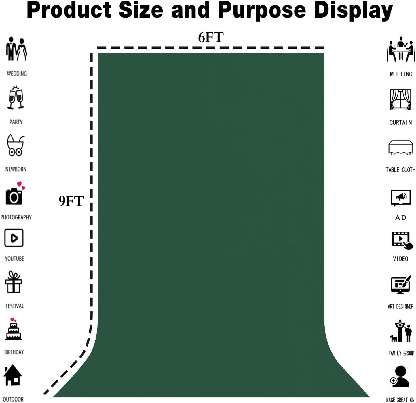 6x9FT Dark Green Screen Backdrops for Photography, Virtual Green Screen Backdrop Pieces for Zoom Meetings, Curtains for Party Decoration Video Shooting
