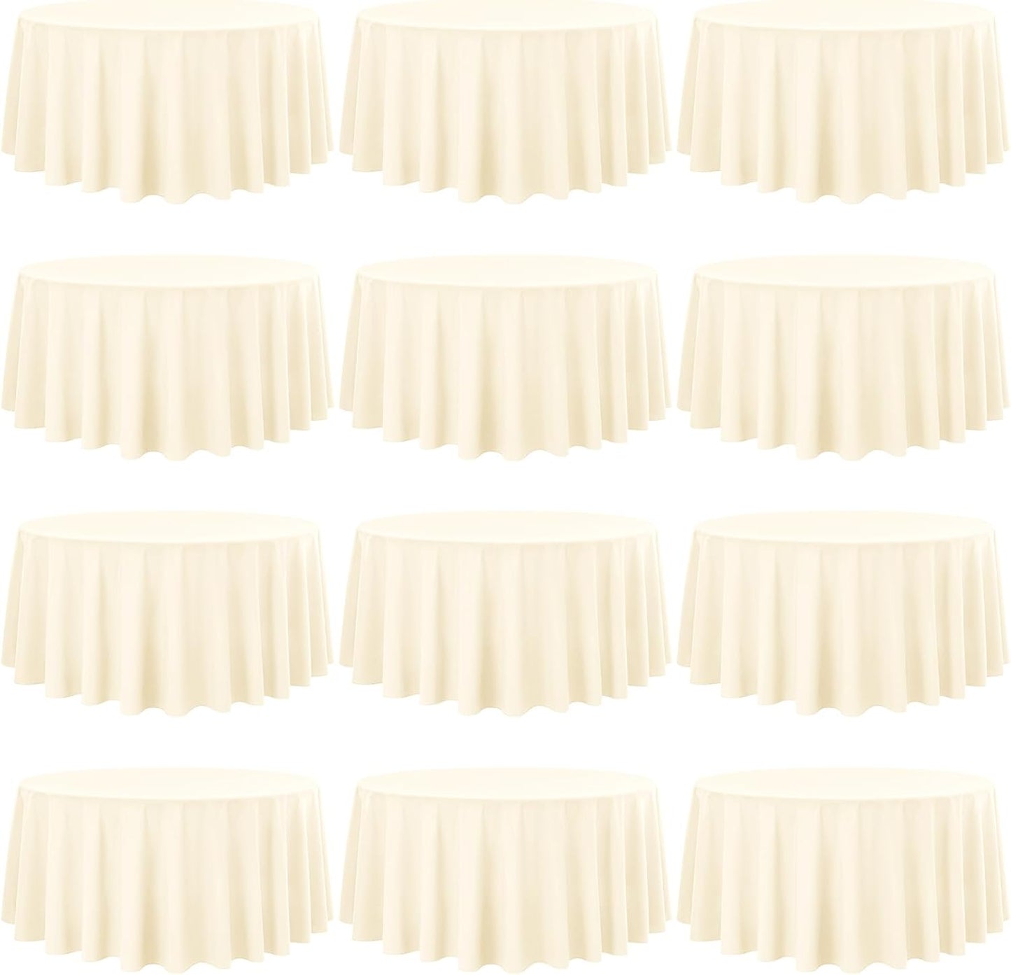 12 Pack 120 Inch Round Tablecloth, Beige Polyester Fabric Table Cloth for Round Table, Washable Tablecover for Wedding Party Dining Buffet Banquet Restaurant and Camping