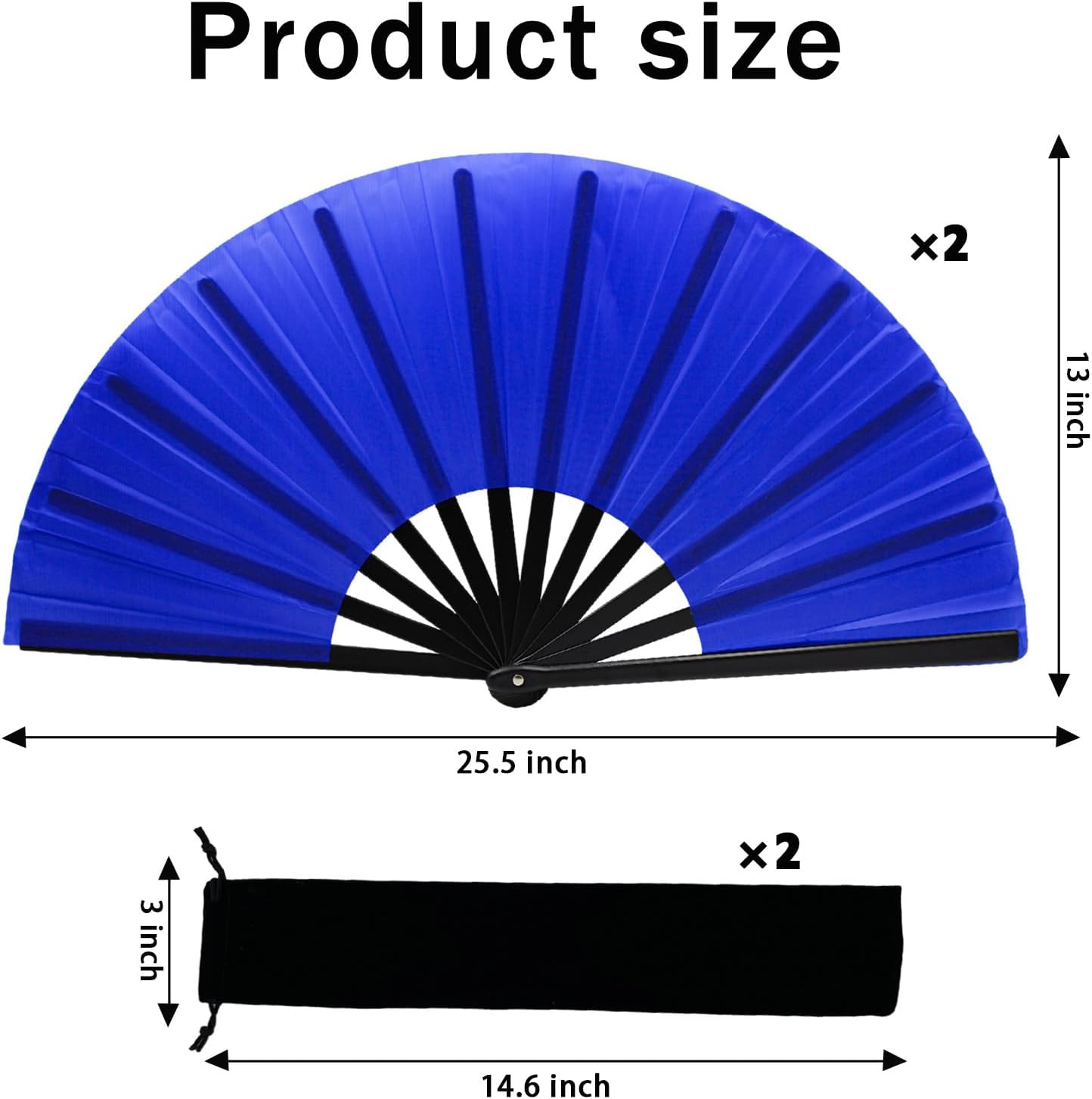 13inch Large Rave Fan Popping Clacking Fans for Line Dancing,Hand Fans for Women Foldable,Boots on The Ground Fan,Portable for Outdoor,Wedding,Party,Decoration (2pcs Blue)