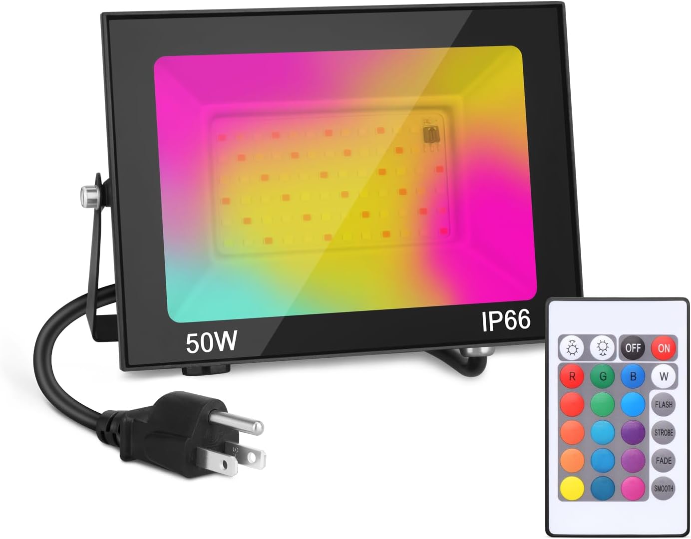 LED Flood Light Outdoor, 50W Color Changing RGB Flood Light, IP66 Waterproof Outdoor Landscape Lights Stage Lights, 3000LM Uplighting for Party, 1Pack