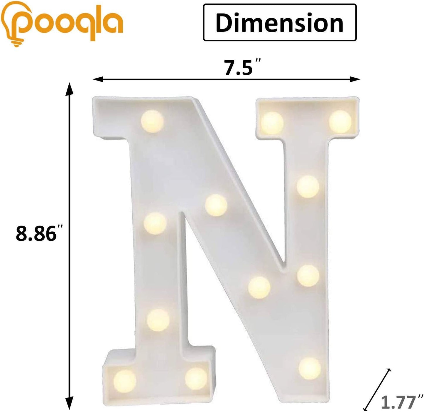 Pooqla LED Marquee Letter Lights Sign, Light Up Alphabet Letter for Home Party Wedding Decoration N
