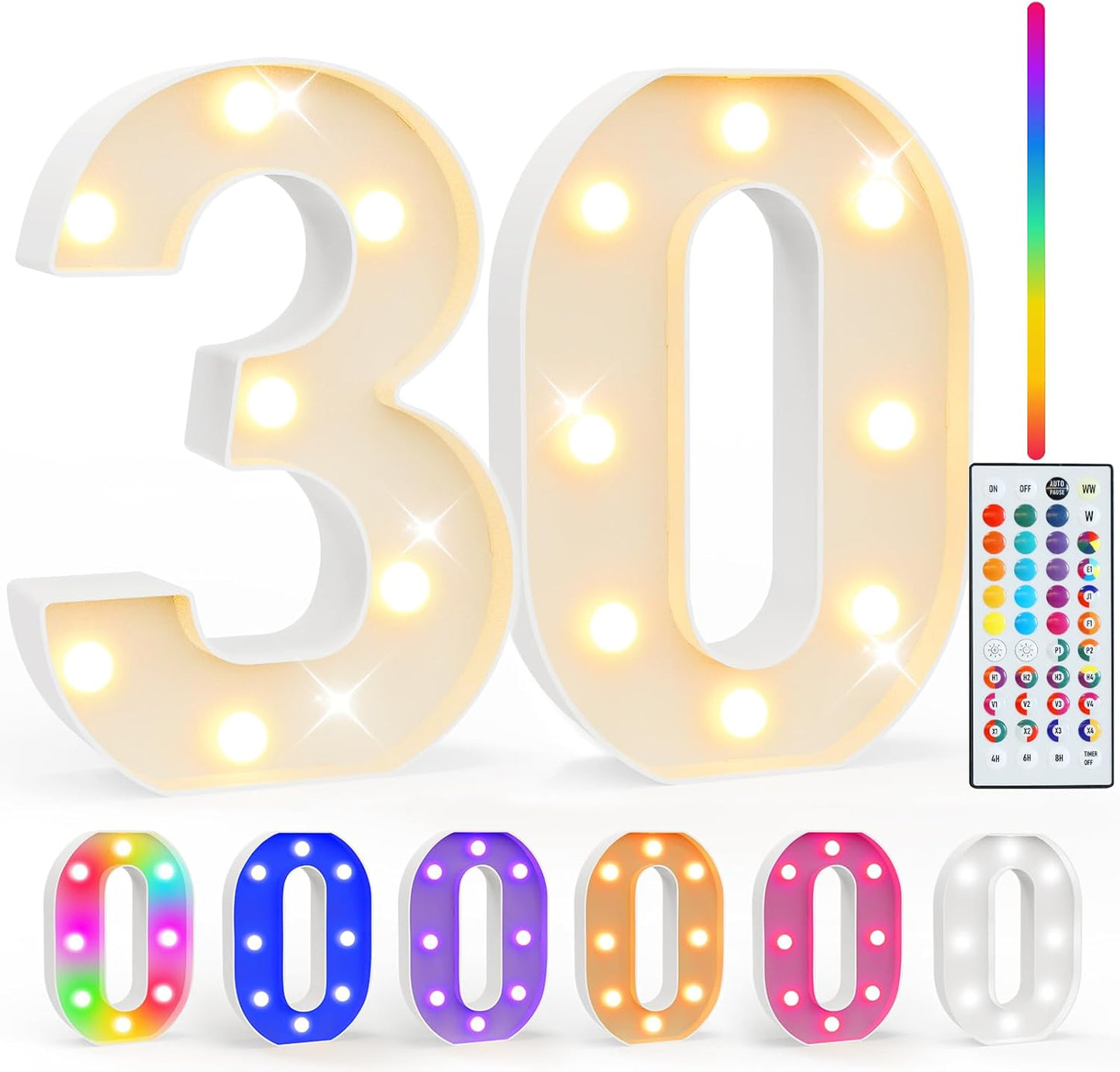 Pooqla 30th Birthday Decorations for Her Him, 35 Colors LED Light Up Numbers with Remote, Multicolor Marquee Numbers 30 Sign for Party Wedding Anniversary Decor 30th Birthday Gift, Number 30