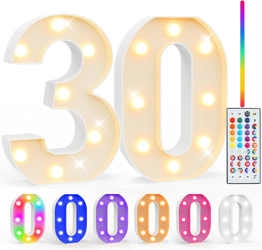 Pooqla 30th Birthday Decorations for Her Him, 35 Colors LED Light Up Numbers with Remote, Multicolor Marquee Numbers 30 Sign for Party Wedding Anniversary Decor 30th Birthday Gift, Number 30