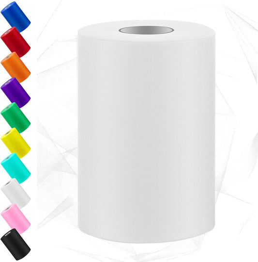 Swpeet 6 Inch by 100 Yards White Tulle Fabric Roll, Fabric Spool Tulle Ribbon, Netting Polyester Spool Ideal for DIY Handmade Birthday Party Wedding Decorations Christmas Craft Supplies