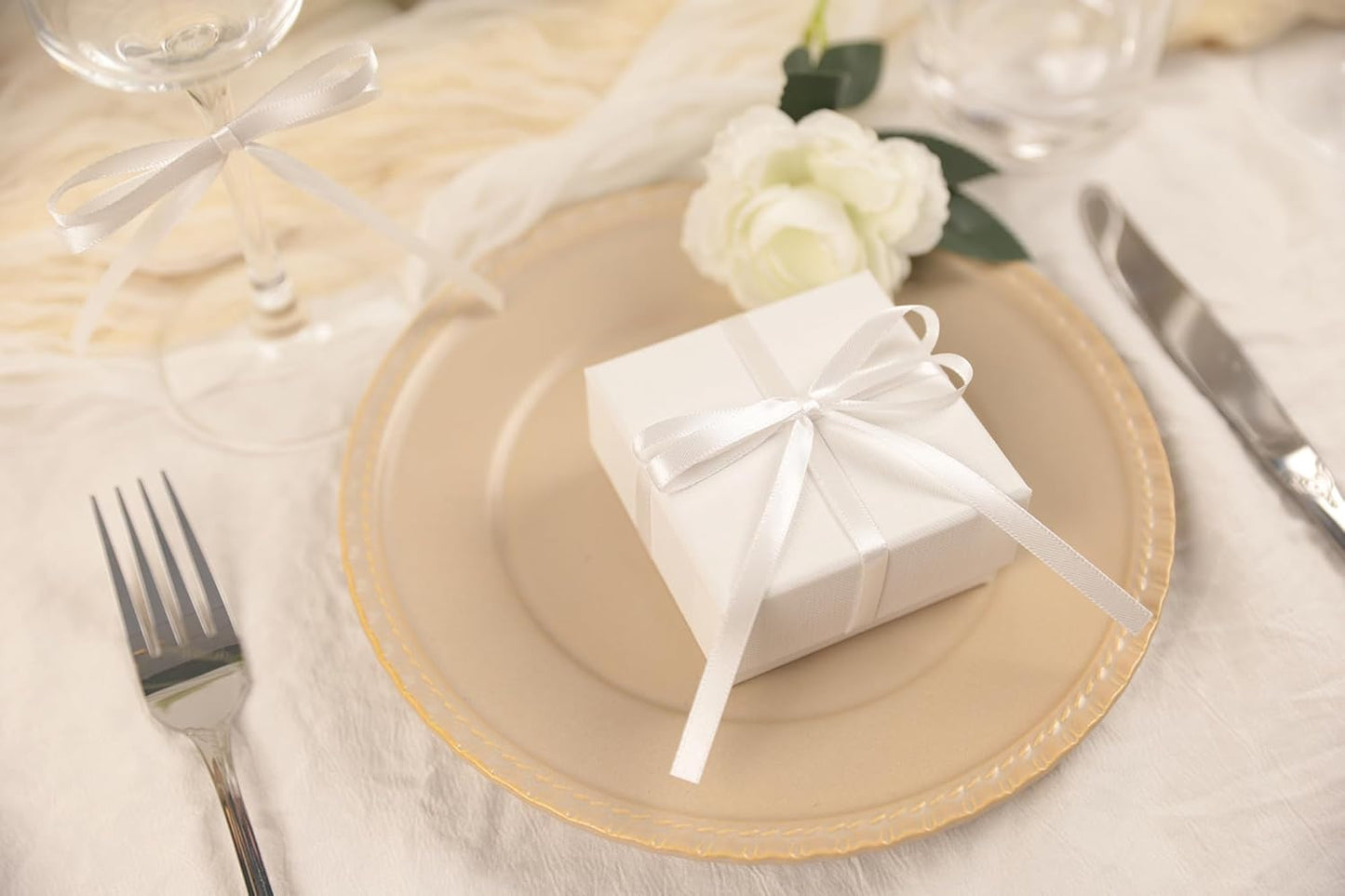 White Satin Ribbon 1/4 inch X Continuous 25 Yards, Single Face Polyester Ribbon Perfect for Gift Wrapping, Flower Bouquet, Wedding Decor, Crafts, Bow Making, Sewing and More