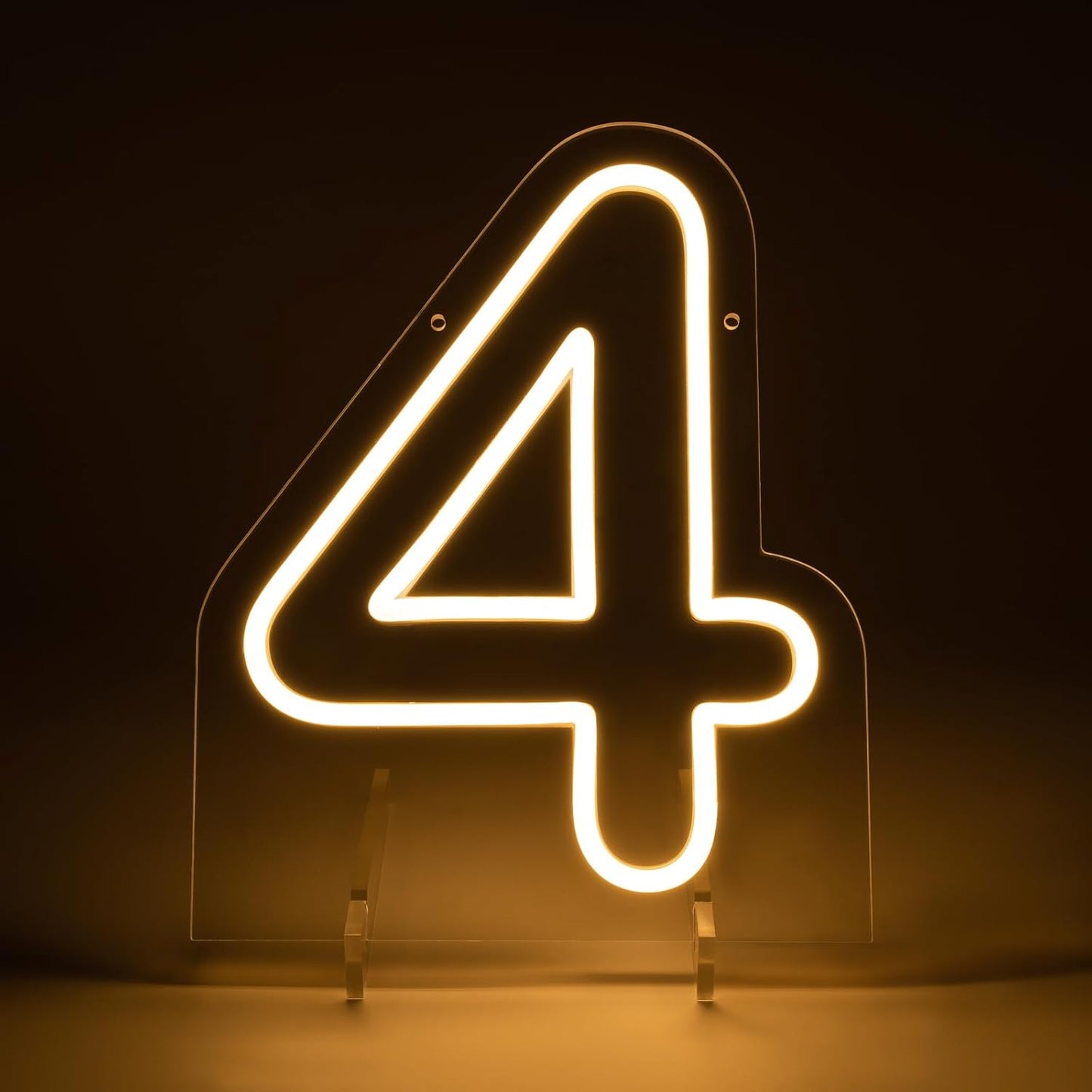 Number 4 LED Neon Sign Backdrop Birthday Party Decoration, 11.3" Height Warm White Marquee Numbers Four Light Up Sign for Wedding Anniversary Window Wall Table, Indoor Battery Operated or USB