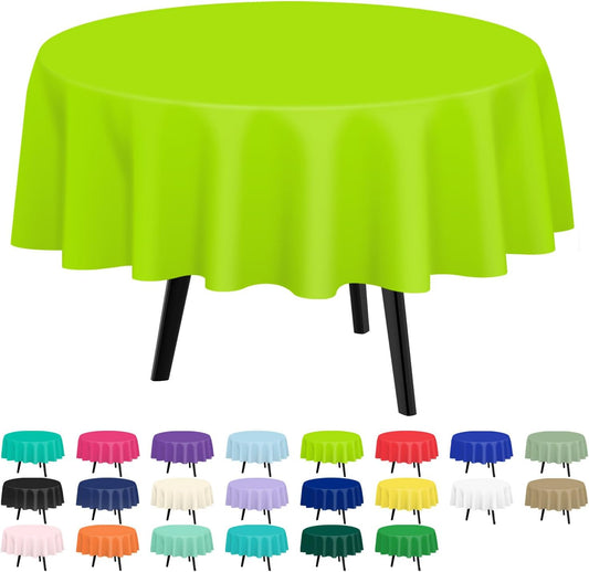 QIKSION Lime Green Round Tablecloth 6 Pack, 84 Inch Plastic Table Cover Disposable for Parties