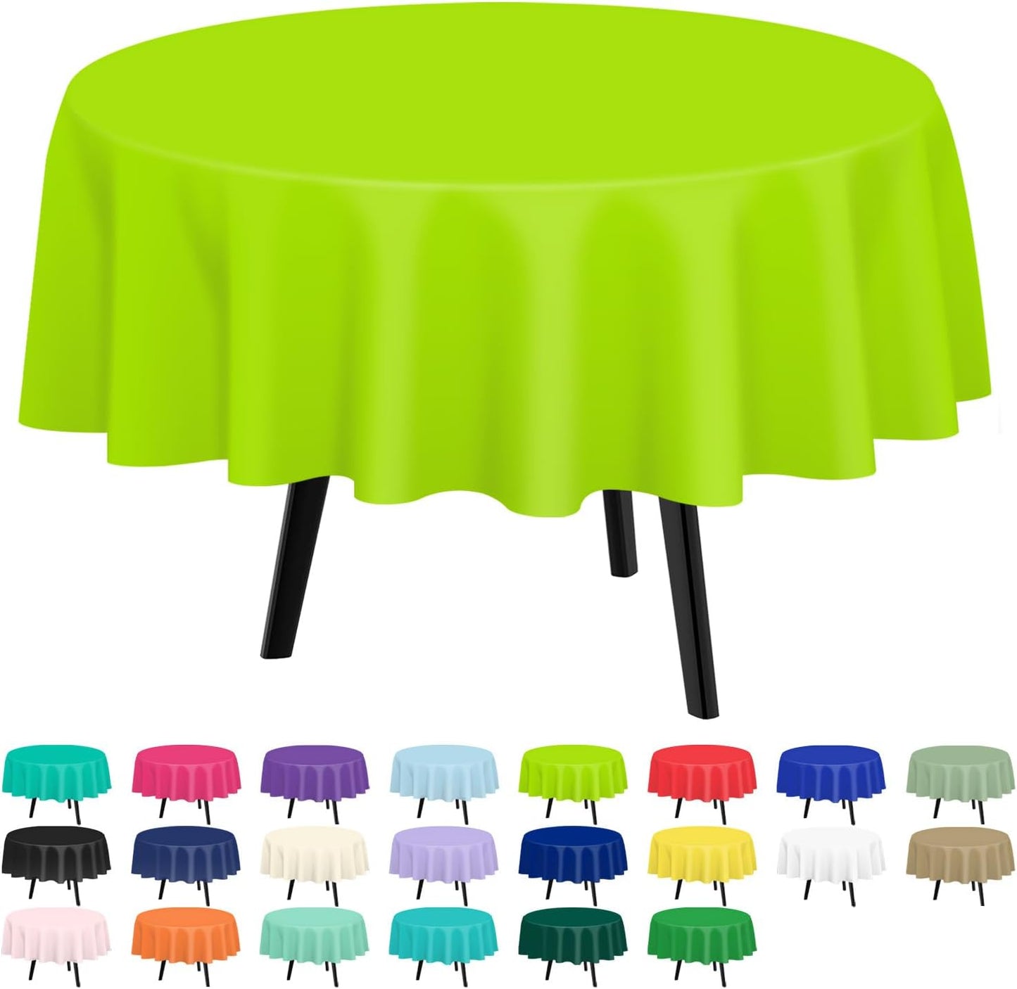 QIKSION Lime Green Round Tablecloth 3 Pack, 84 Inch Plastic Table Cover Disposable for Parties