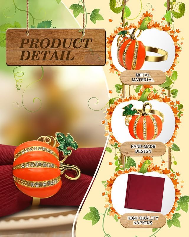 KPOSIYA 24 Pcs Fall and Christmas Napkin Set - 12 Thanksgiving Rings and 12 Cloth Napkins - Maple Leaf and Halloween Pumpkin Holders for Table Decorations