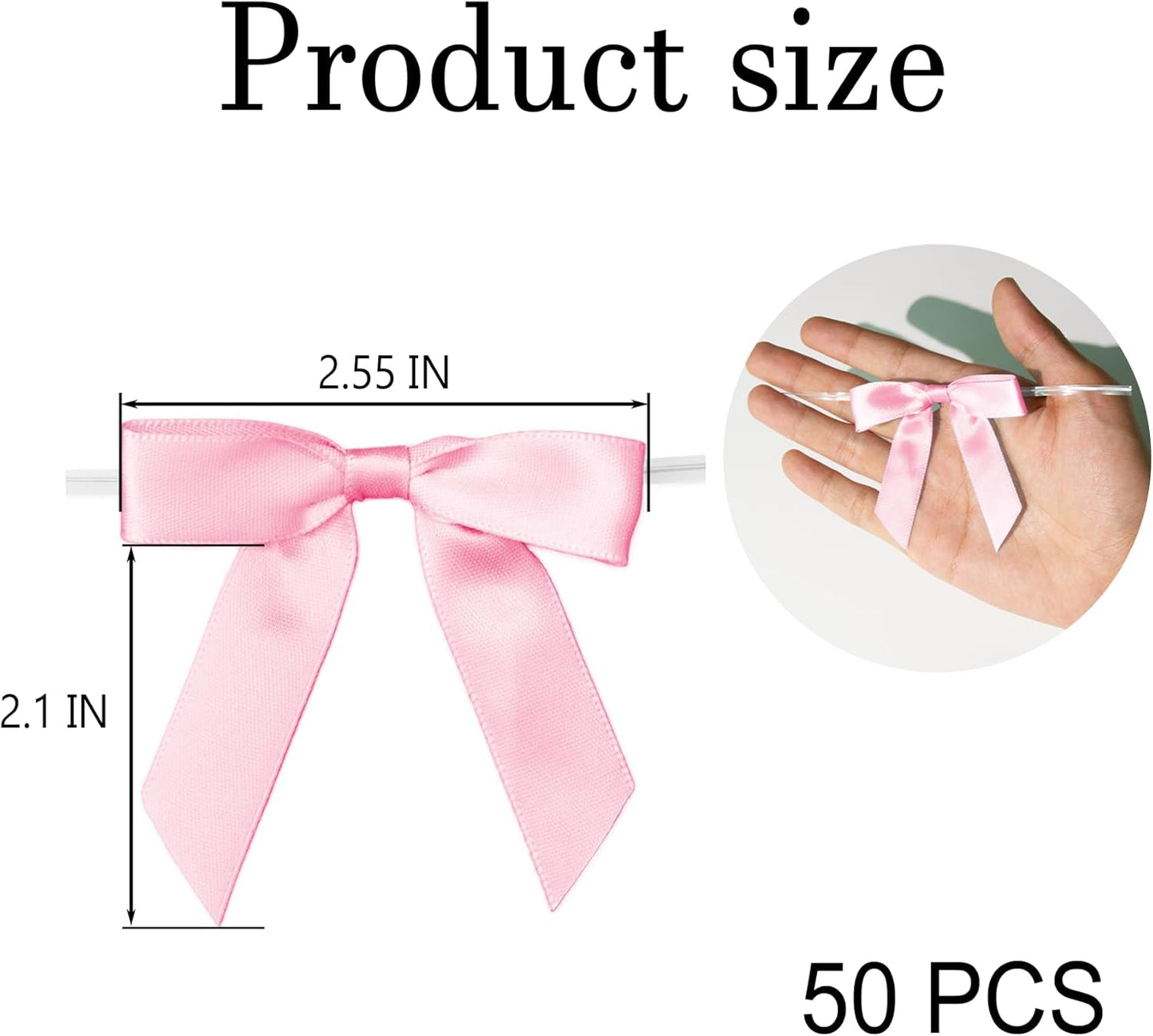 50Pcs Light Pink Twist Tie Bows for Gift Wrapping 2.5" Satin Ribbon Bow for Treat Bags Balloons Birthday Party Favors Wedding Decorations
