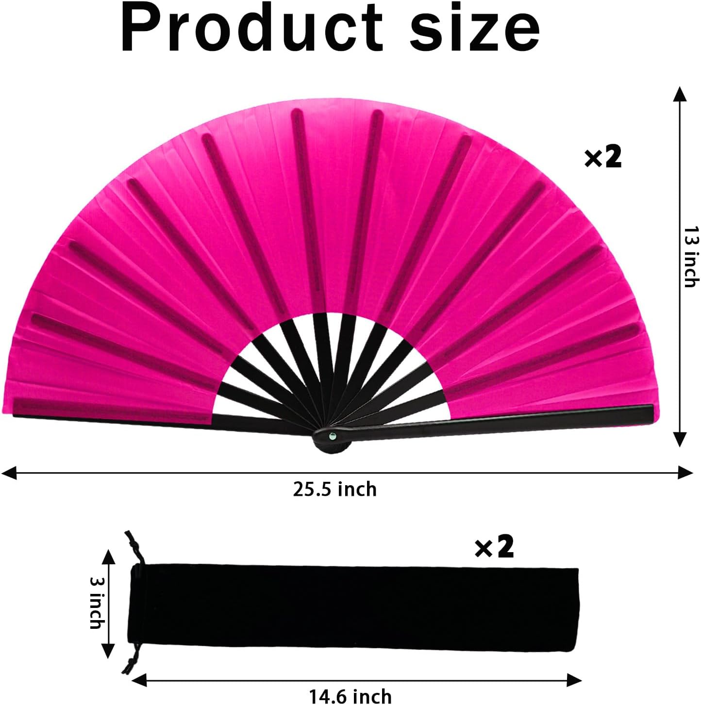 13inch Large Rave Fan Popping Clacking Fans for Line Dancing,Hand Fans for Women Foldable,Boots on The Ground Fan,Portable for Outdoor,Wedding,Party,Decoration (2pcs Pink)