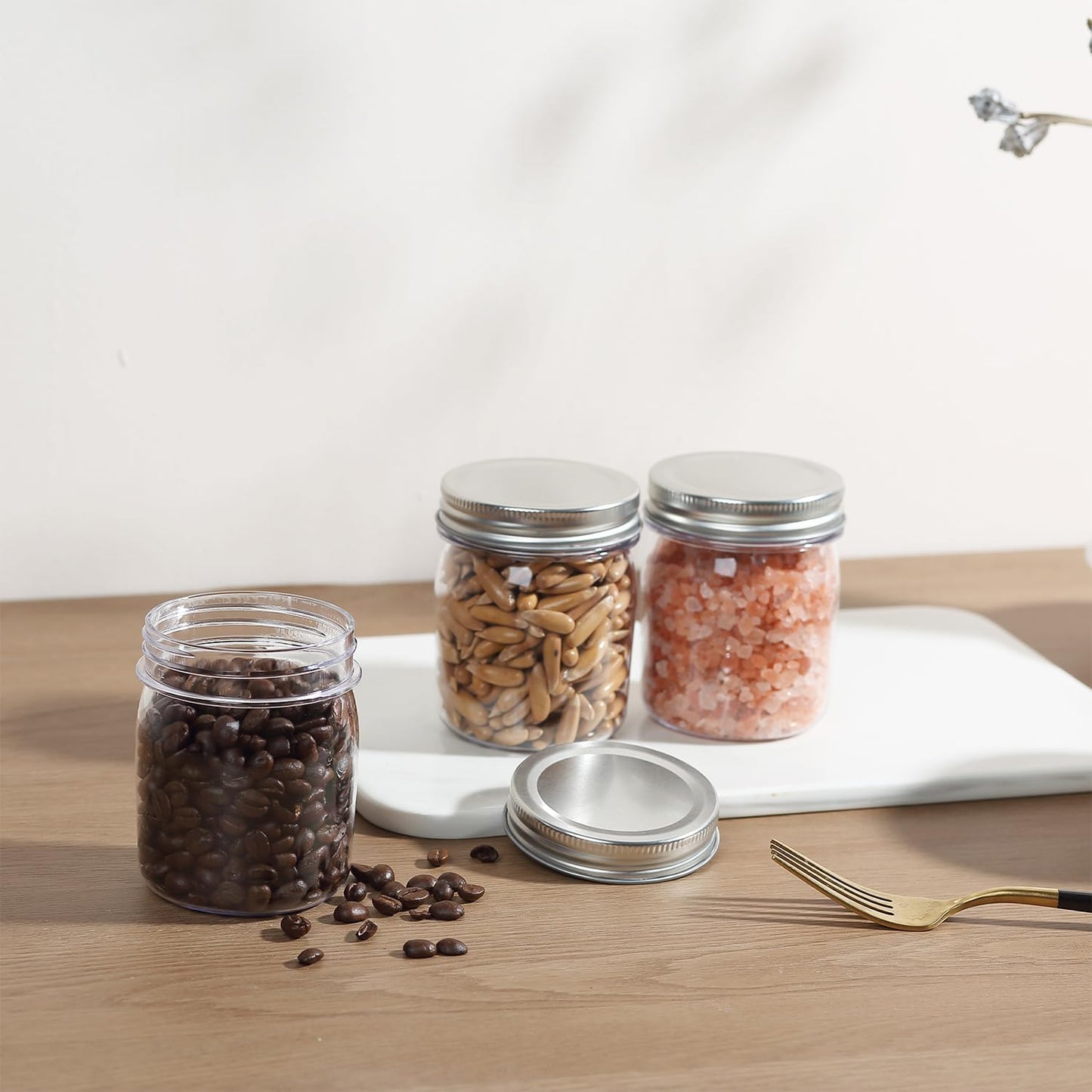 novelinks 8 oz Clear Plastic Jars with Screw-On Lids - BPA-Free Refillable Storage Containers for Slime, Spices, Crafts, Kitchen & Home Organization (24 Pack,Silver)