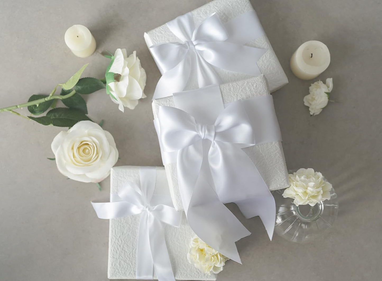 White Satin Ribbon 2.5 Inch Double-Faced Ribbons 25 Yards for Flower Bouquet Wrapping Paper Bows Gift Wedding Invitations Crafts