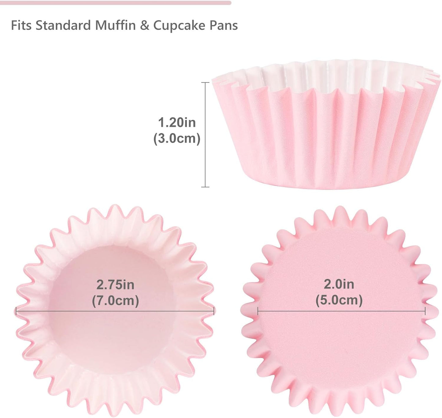 Caperci Grease-Resistant Standard Pink Cupcake Liners 150 Counts - Heavy Duty Paper Muffin Baking Cups, Odorless, No Muffin Pan Needed, Easily Peels (Pink)