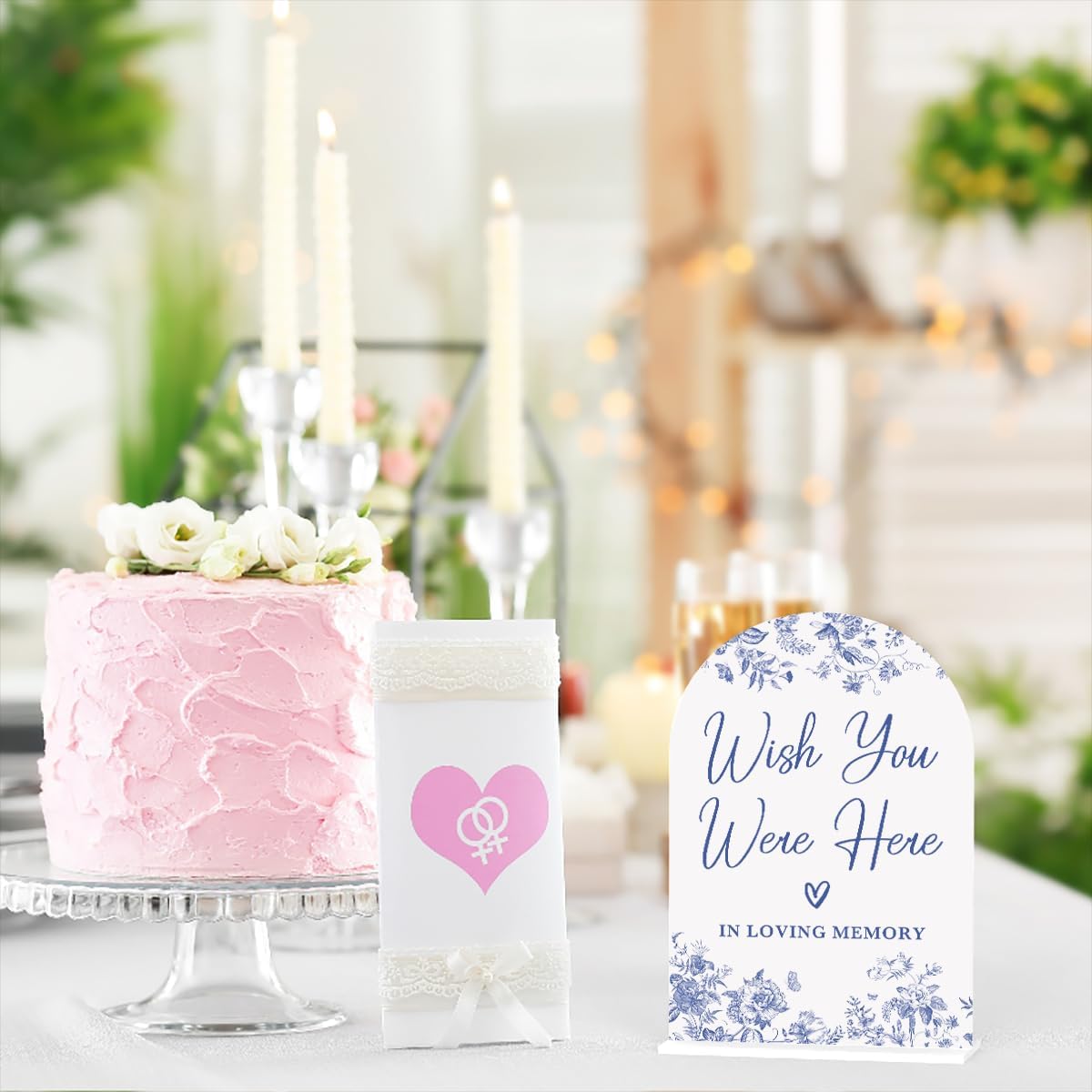 Acrylic Wedding Signs, Dusty Blue Wedding Decor, Blue Weddings Decor, Wish You Were Here Signs for Reception, Modern Calligraphy Arch Acrylic Table Top Sign for Weddings Parties Dinners (White)