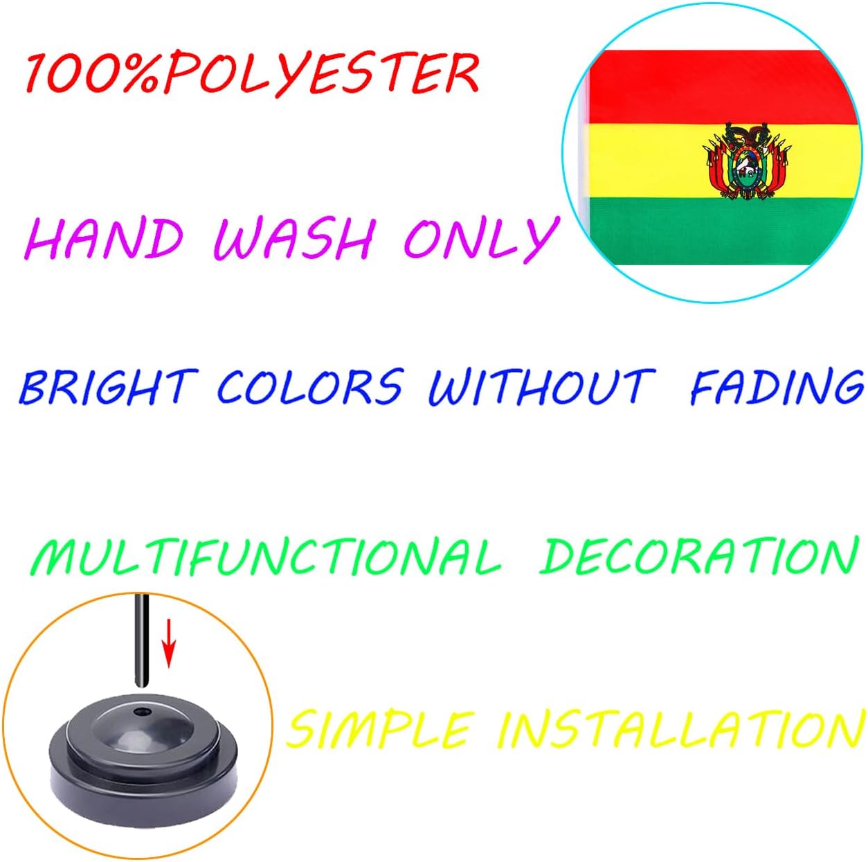 WXTWK 2 Pack Bolivia Flag Bolivia Deluxe Desk Flag Set - Mini Small Bolivian Table Office Flags with Black 12" Solid Pole Stand Base Classroom Meeting Desktop Decorations