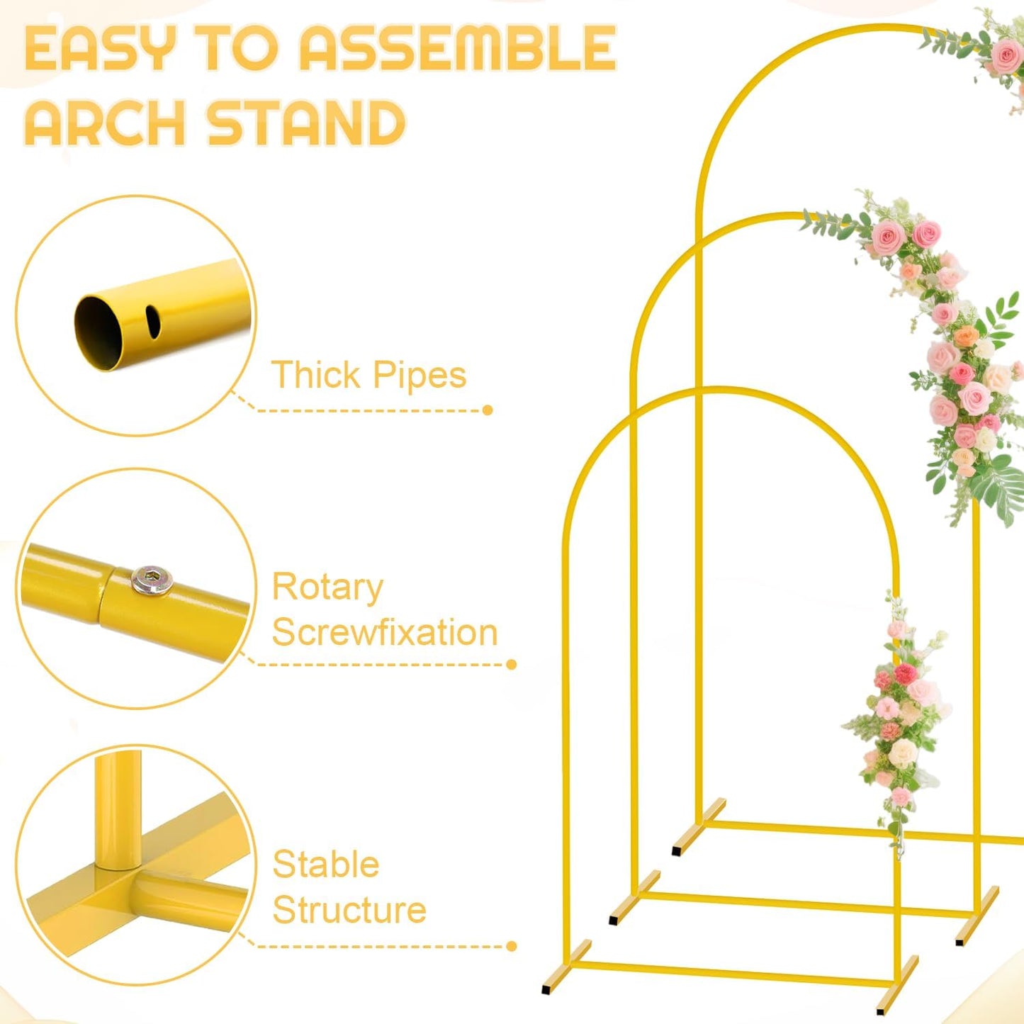 Wedding Arch Backdrop Stand and Beige Arch Cover Set of 3 (7.2FT, 6.6FT, 6FT) Metal Arch Stand Balloon Arched Frame Backdrop with Spandex Arch Stand Cover for Birthday Party Baby Shower Graduation