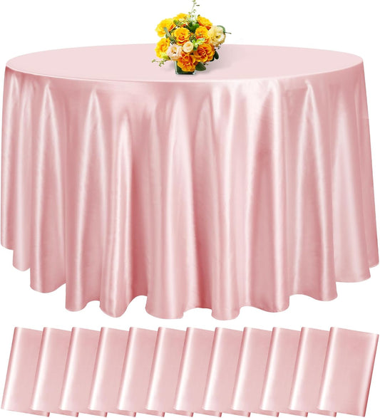 fani 12 Pack 108 Inch Rose Gold Satin Tablecloth - Premium Bright Silky Round Tablecloth Overlay Smooth Fabric Table Cover, Table Decoration for Wedding Party Banquet Events Restaurant Kitchen Dining