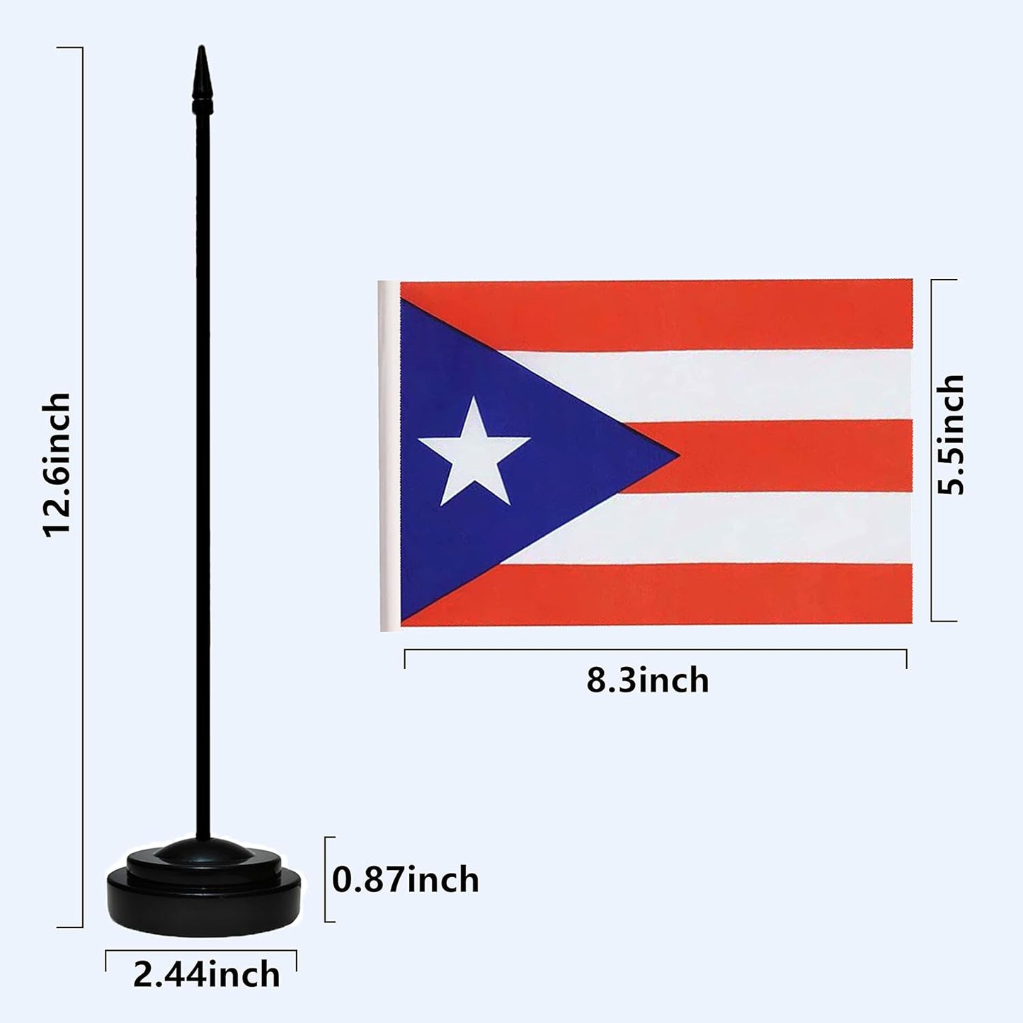 Puerto Rico Puerto Rican Deluxe Desk Flag Set Small Mini Miniature Puerto Rico Puerto Rican Table Desktop Flags With Solid Pole, Black Base and Spear Top(2 Pack)