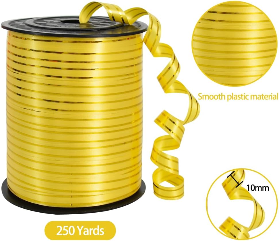 TONIFUL Curling Ribbon-Gold Gold Balloon Curling Ribbons-250 Yards Balloon String for DIY Decor,Gift Wrapping,Ribbons and Bows for Christmas New Year Birthday Gifts Graduation Supplies